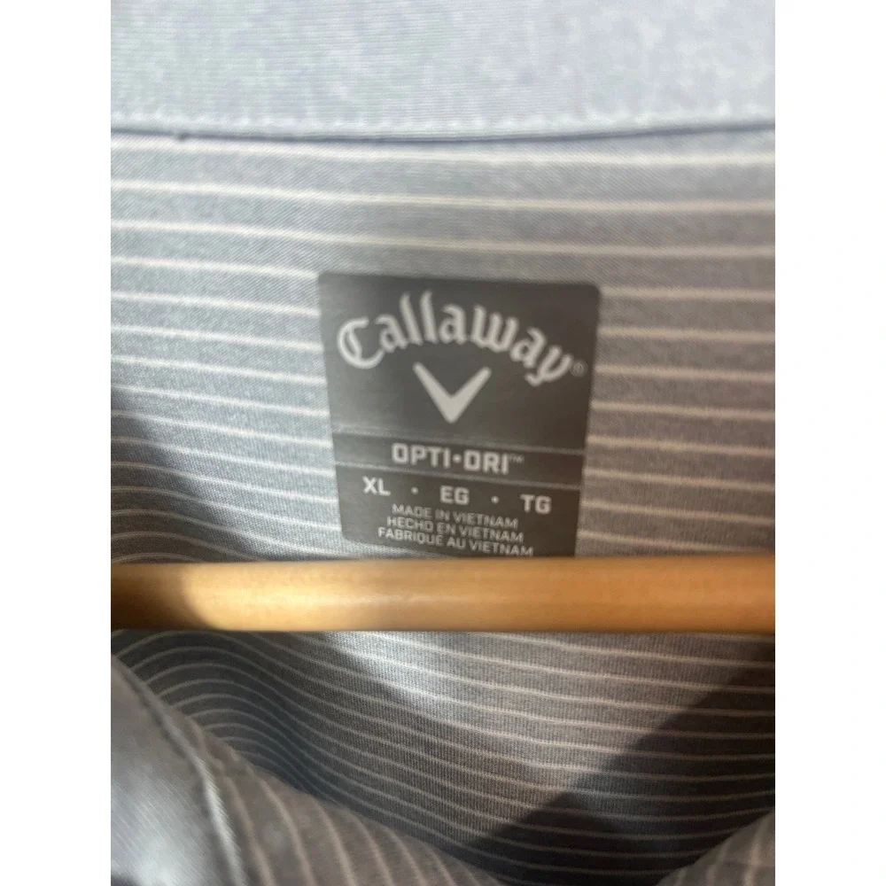 Callaway Men Opti-Dri Golf Polo Shirt XL Light Blue Striped Performance Short SS - Picture 2 of 3